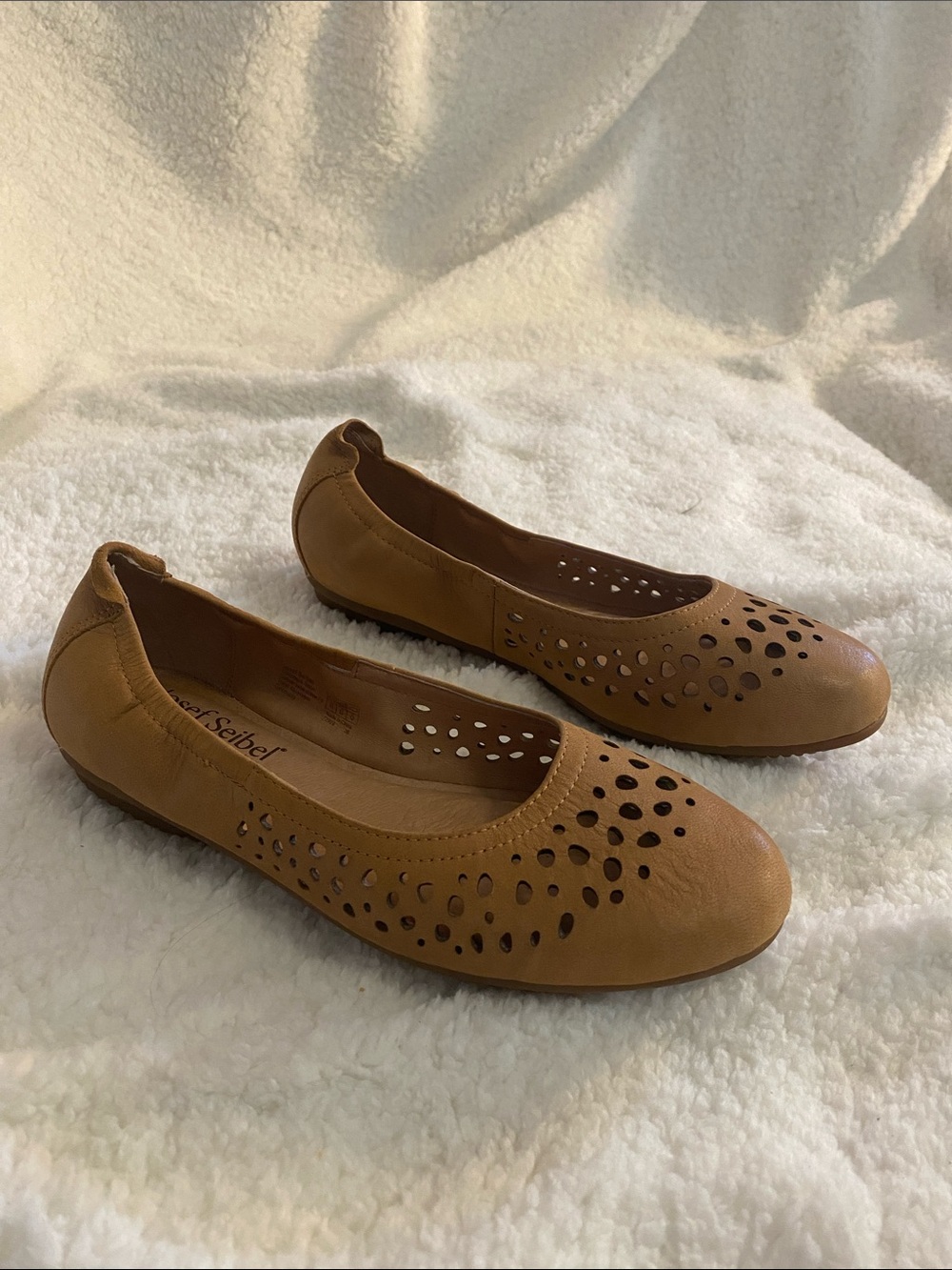 Josef Seibel Brown Leather Perforated Ballet Flats